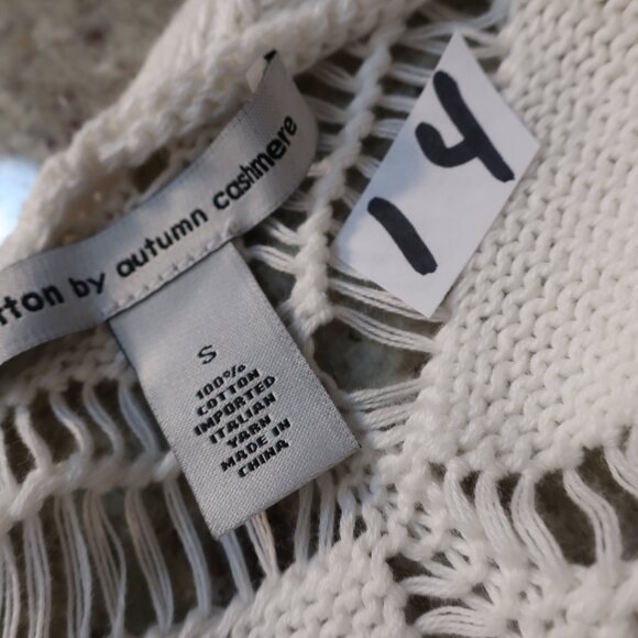 Womens Cotton by Autumn Cashmere Pointelle Knit Fringed Open Cardigan Duster S - Picture 15 of 15